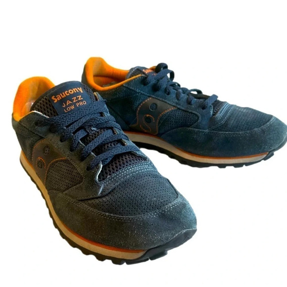 Saucony Jazz Low Pro Sneakers Suede Navy Blue & Orange Mens size 13 - Picture 3 of 8
